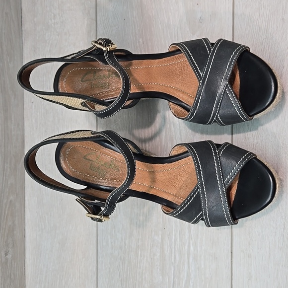 Clarks Indigo Women Espadrille Ankle Black Wedge Sandals Shoes Sz 6M - Picture 3 of 10